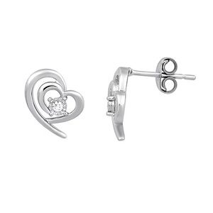 Sterling Silver Lab Grown Diamond Accent Heart Earrings